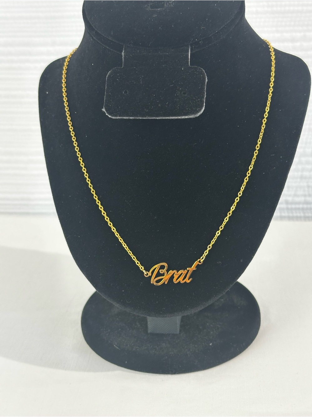 Brat Script Necklace Gold Tone Y2K Pop Culture Minimalist Jewelry